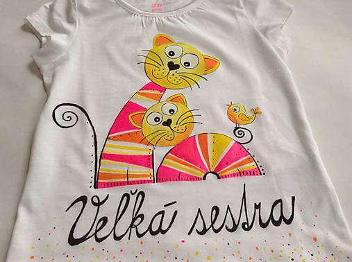Maľované tričko pre veľkú sestru s motívom mačiek