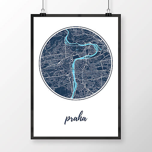 Obrazy - PRAHA, okrúhla, tmavomodrá - 8031198_