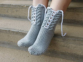 Ponožky, pančuchy, obuv - šnurovačky - svetlo šedé (v.38-40) - 8030950_