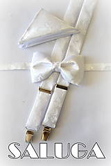 Biely svadobný pánsky motýlik a traky - vzorovaný - pre ženícha
