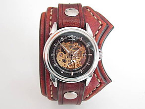 Náramky - Kožené hodinky hnedé nesymetrické - 8046480_