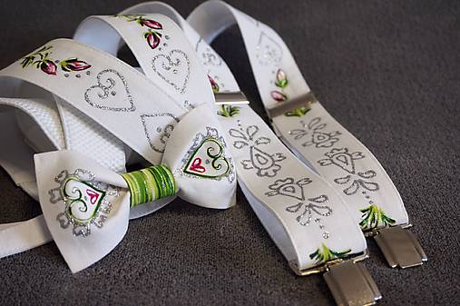 Pánske doplnky - pánske maľované traky folk zelený I. - plátno - 8050806_