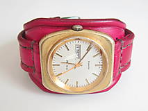 Náramky - Červený kožený remienok na hodinky PRIM - 8052428_