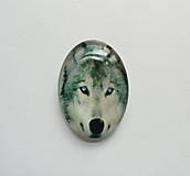 Kabošon - 18x25 mm - sklenený - vlk,  modré oči, divočina, husky