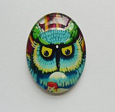 Komponenty - Kabošon - 30x40 mm - sklenený - sova, owl, veľké oči - 8076164_