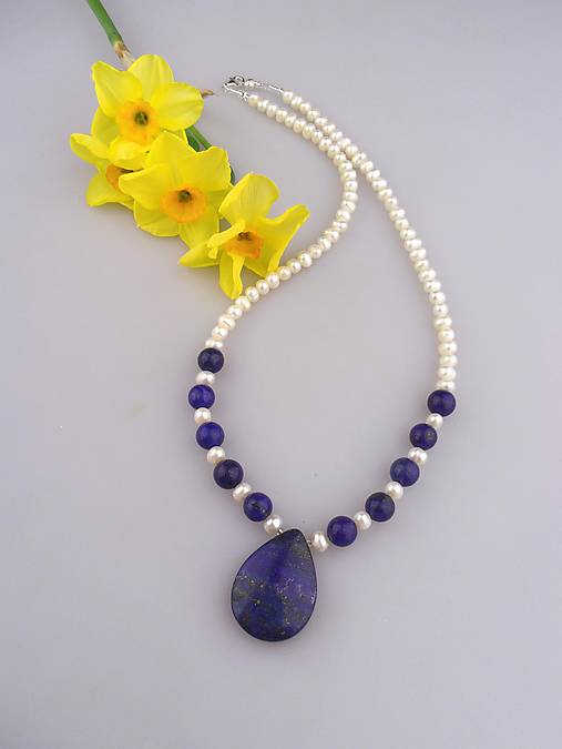  - pravé perly lapis lazuli náhrdelník - 8077043_