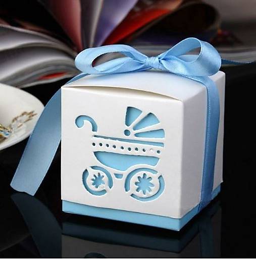 Darčekové krabičky s kočíkom modré