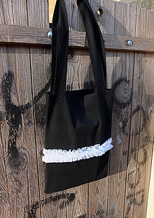 Nákupné tašky - černá taška s bílou krinolínou - 8079937_