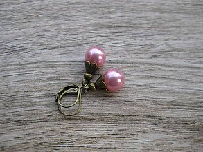 Náušnice - Perly v bronze (Ružové perly v bronze č.879) - 8080849_