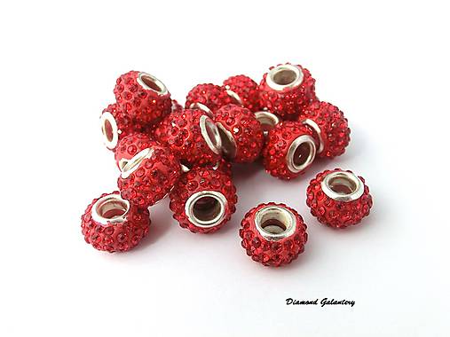 Korálky - Kovová korálka so štrasom - červená - 8086253_
