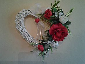 Kytice pre nevestu - svadobné srdce červeno-biele - 8087507_