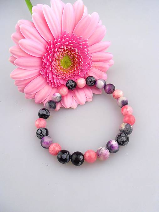 Náramky - Nočná gerbera - náramok obsidián a jadeit - 8087329_