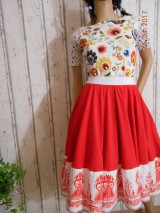  -  "Floral FOLK " Red & white - kruhová sukňa s vačkami - 8095858_