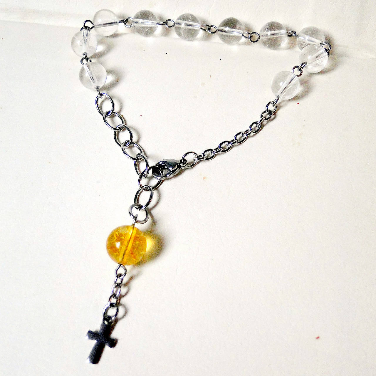 Rosary Stainless Steel Quartz and Citrine Bracelet / Ruženec na ruku s krištáľom a citrínom (chirurgická oceľ) /0585