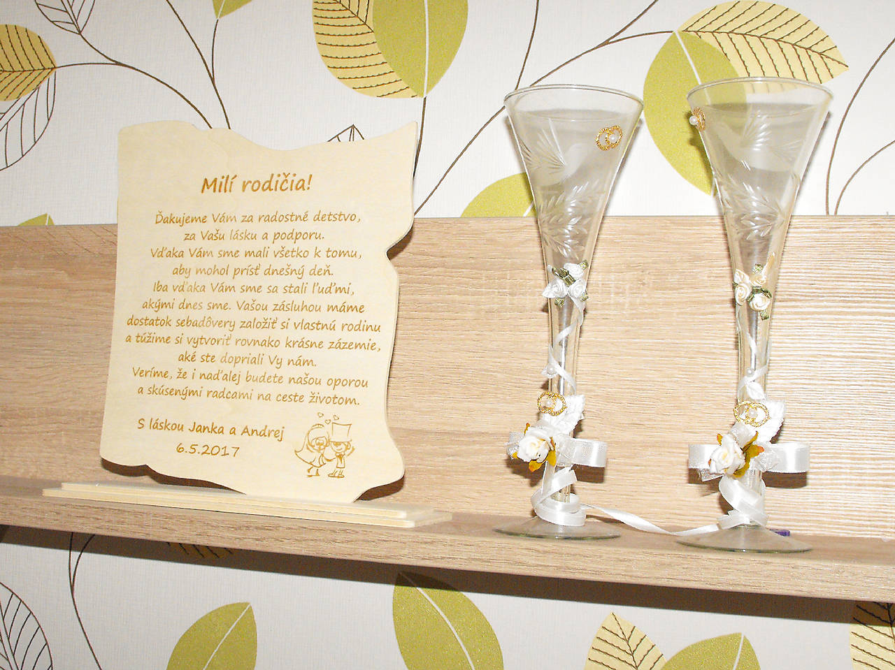 Drevené poďakovanie rodičom list 24,5x25cm