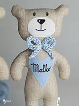 Hračky - macko s menom na ružovom a modrom srdiečku - 8100504_
