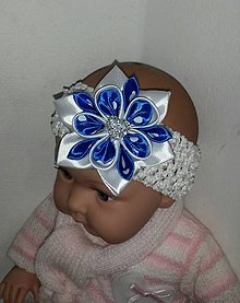 Detské doplnky - Biela kráľovská modrá detská elastická čelenka - 8105913_