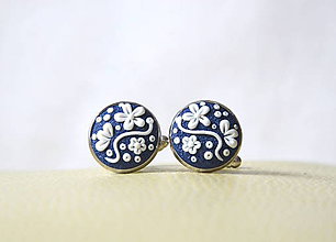 Pánske šperky - Folk manžetové gombíky - modré okrúhle - Zuzankin milý - 8107700_