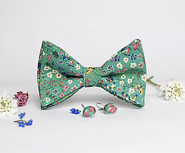 Šatky - Dámsky exkluzívny set - kvetinový motýlik, náušnice a prsteň - 8117206_