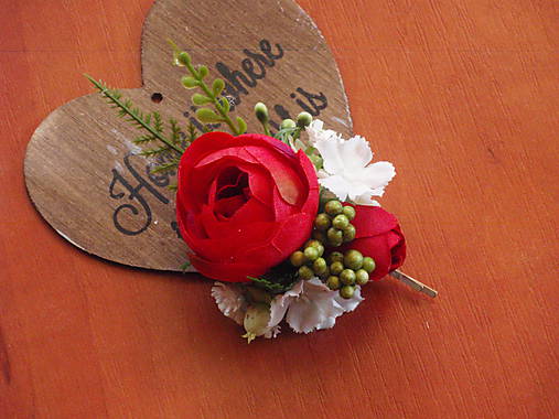 Sponka - červená ruža s bielou