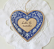 Dekorácie - Maľované srdiečko ''Ľúbim Ťa mamička'' folk modrotlač - 8132628_