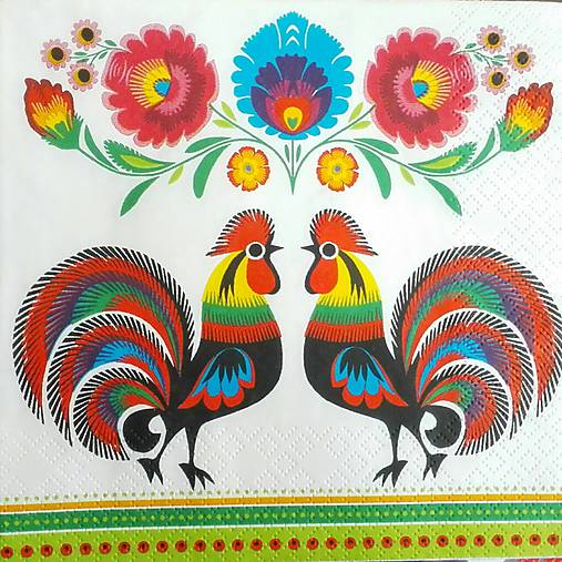  - Servítka "Two folk roosters", ihneď - 8135119_