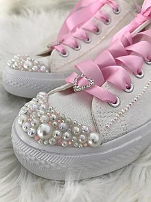 Ponožky, pančuchy, obuv - Ručné zdobené svadobné tenisky :) Pink :) - 8142568_