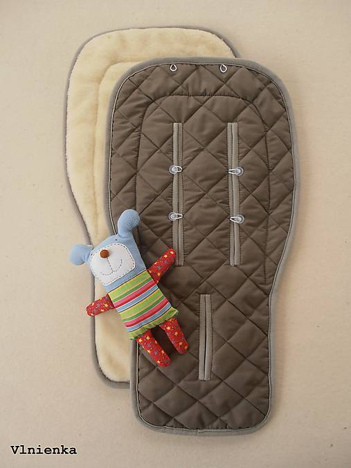 Detský textil - MERINO podložka do kočíka BUGABOO s ozdobným prešitím ELEGANT KHAKI hnedo-sivá  - 8149021_