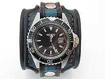 Náramky - Čierno modrý kožený remienok s hodinkami Secco - 8157689_