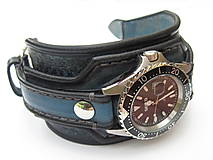 Náramky - Čierno modrý kožený remienok s hodinkami Secco - 8157690_