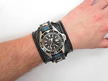 Náramky - Čierno modrý kožený remienok s hodinkami Secco - 8157699_