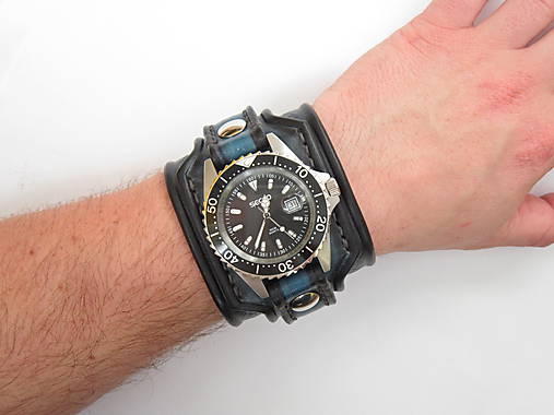 Čierno modrý kožený remienok s hodinkami Secco