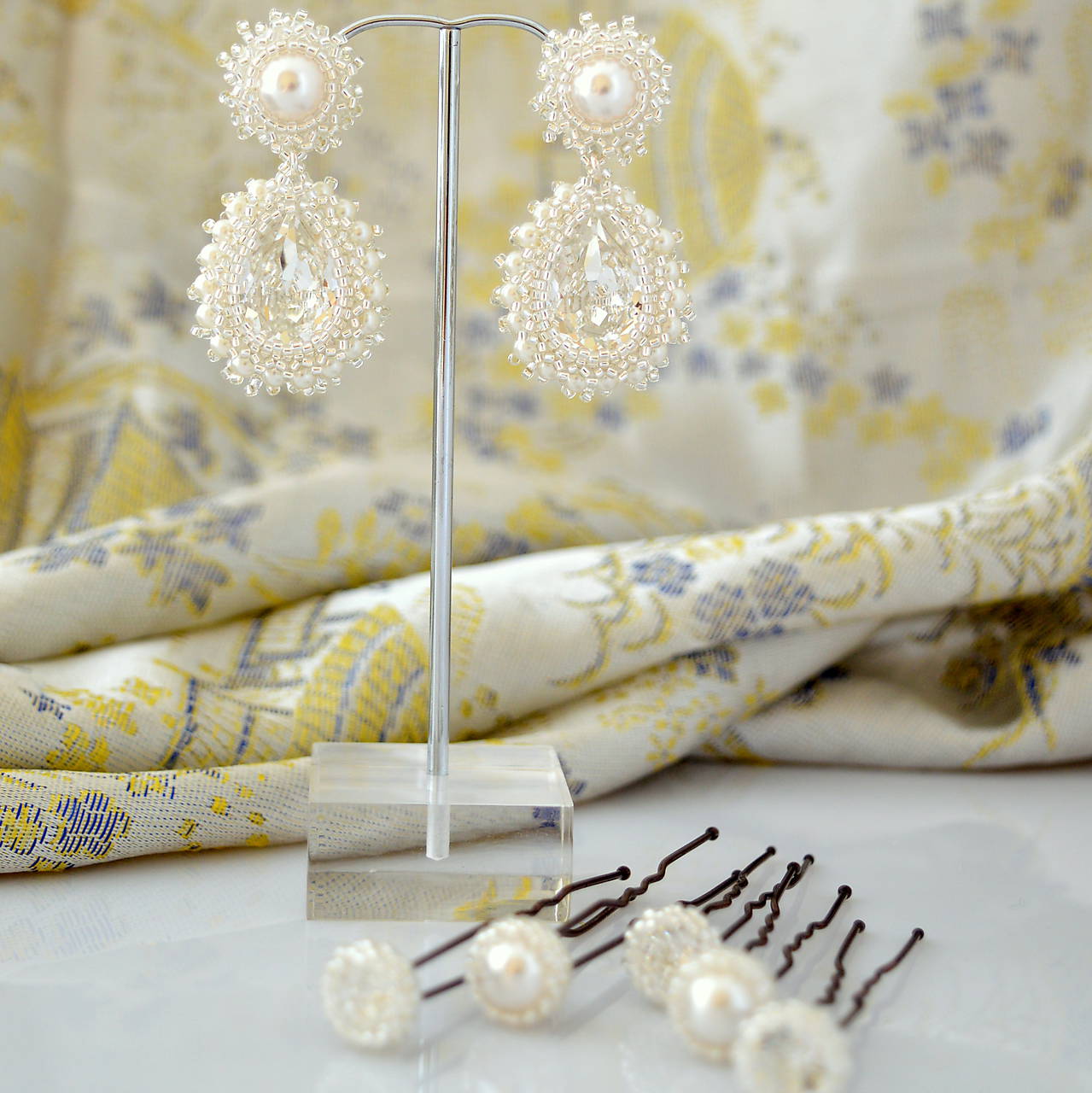 Perlové svadobné náušnice s vlásenkami (Ag925)