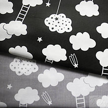 Textil - šedé mraky s rebríkmi; 100 % bavlna, šírka 160 cm, cena za 0,5 m - 8172059_