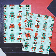 Papiernictvo - MADEBOOK 2 x špirálový zošit A5 - RETRO hipster robots - 8178494_