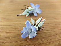 Ozdoby do vlasov - sponky - pírka s modrými květy - 8184430_