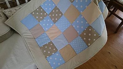 Detský textil - Patchwork deka - Baby Blue & Beige - 8188201_