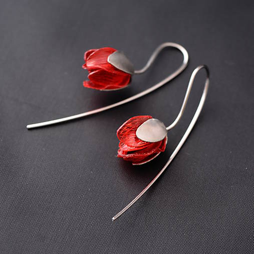 Náušnice - Náušnice PET červené puky - 8189857_