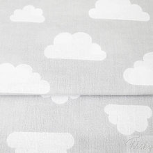 Textil - sivo-biele mraky; 100 % bavlna, šírka 160 cm, cena za 0,5 m - 8213909_
