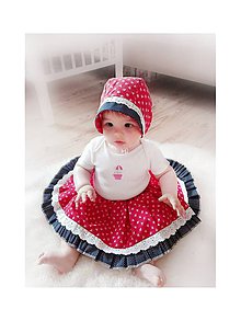Detské súpravy - Baby čepiec + sukienka červená Folklór - 8213210_
