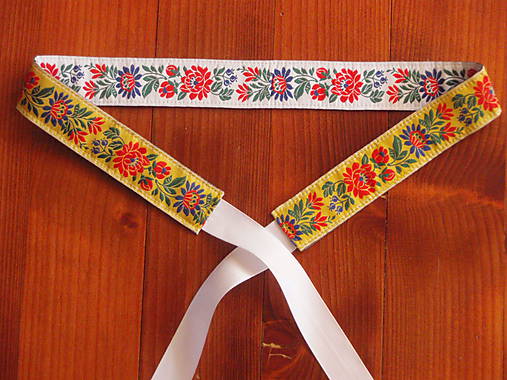 Opasky - Folklórny opasok 3,5cm - žlto - biely - 8213223_