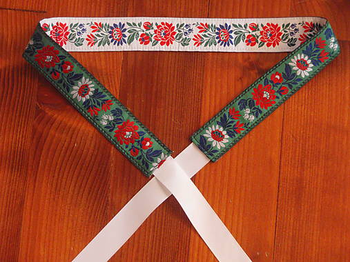 Opasky - Folklórny opasok 3,5cm - zeleno - biely - 8213228_
