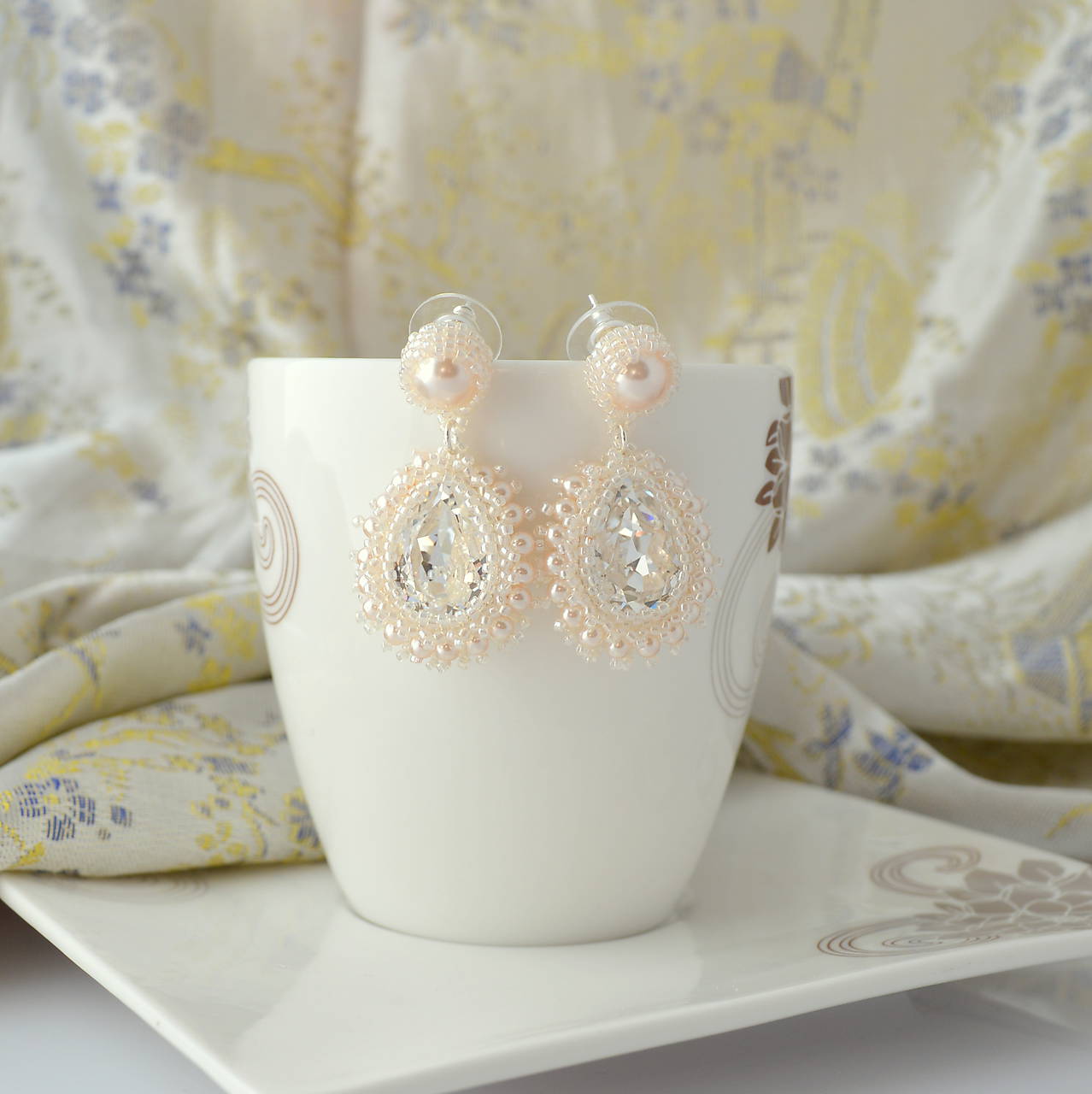 Tradičné perlové svadobné náušnice v tvare kvapky (Ag925) 