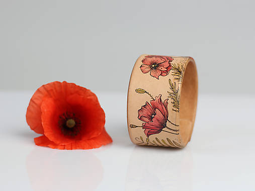 Ručne maľovaný kožený náramok "Vlčie maky"