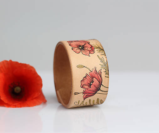 Ručne maľovaný kožený náramok "Vlčie maky"