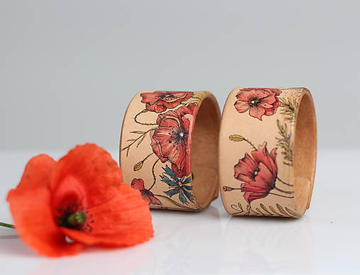 Ručne maľovaný kožený náramok "Vlčie maky"