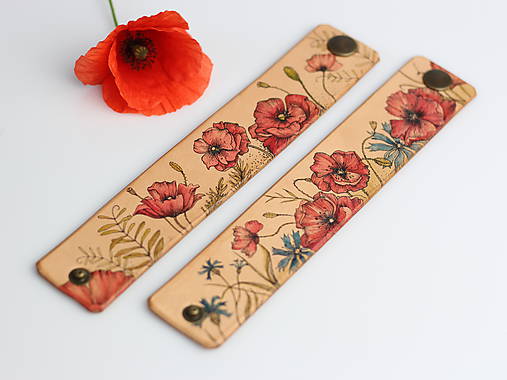 Ručne maľovaný kožený náramok "Vlčie maky"