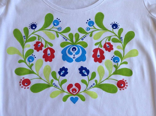Folkové dámske maľované tričko (Pestrofarebné dozelena)