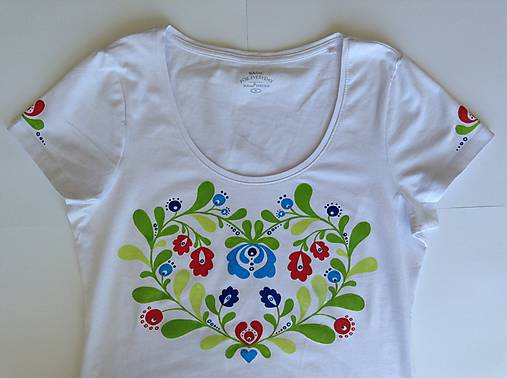 Folkové dámske maľované tričko (Pestrofarebné dozelena)