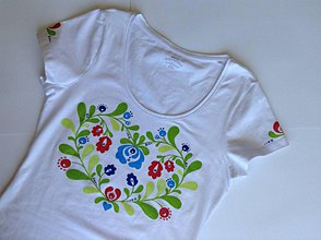 Topy, tričká, tielka - Folkové dámske maľované tričko (Pestrofarebné dozelena) - 8222871_